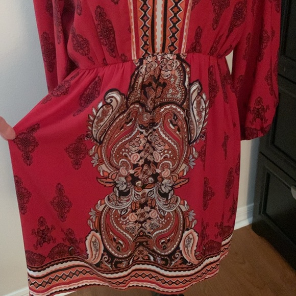 Red with Black, White & Orange Dress - Picture 2 of 8